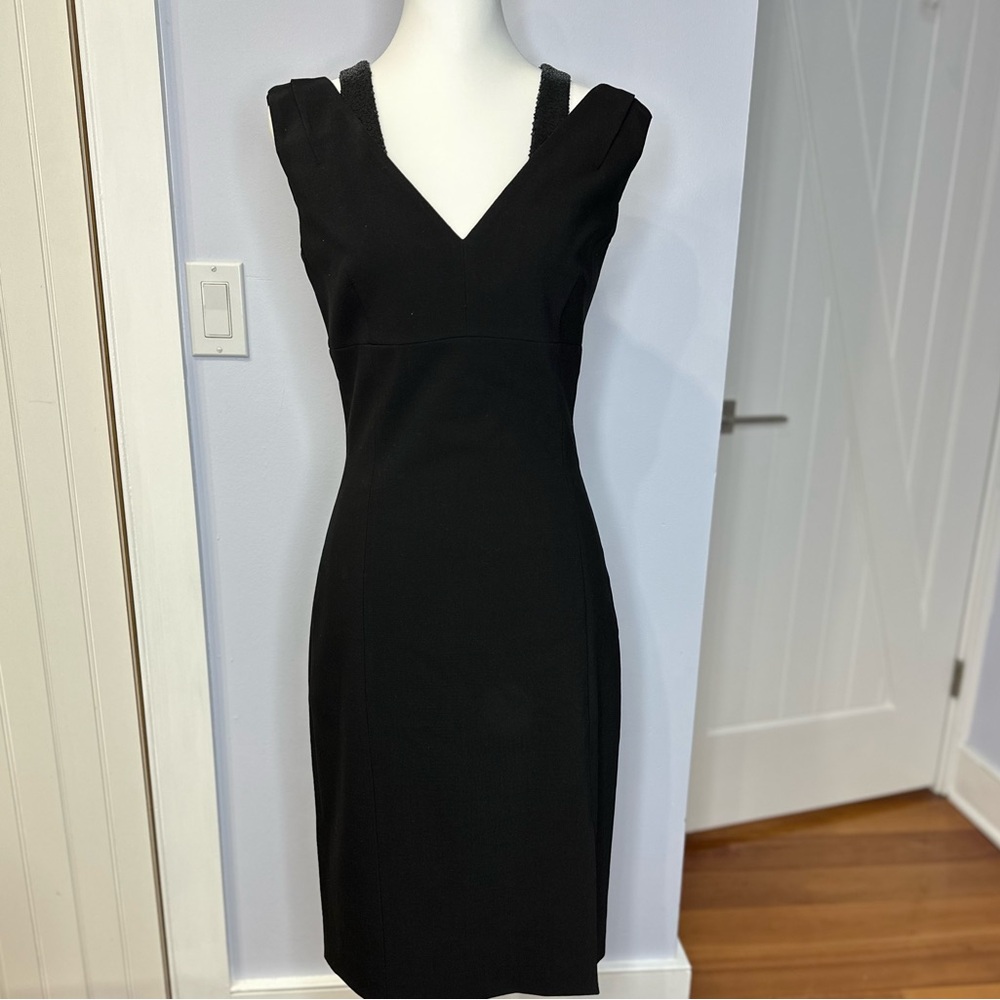 Michael Kors Designer Black Beaded Sheath Midi Cocktail Dress. Size 8. NEW!